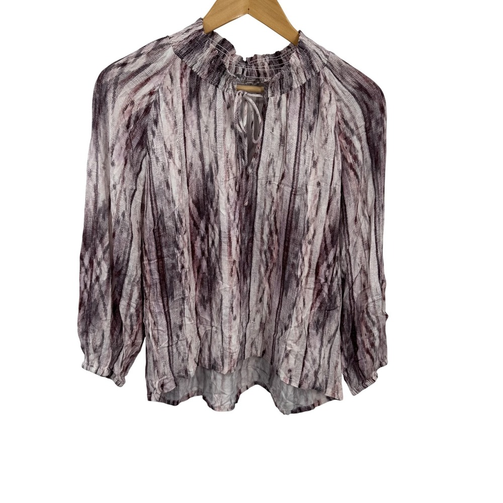 Tart Blouse Womens M Purple Pink Striped Tie Neck Pullover Top Rayon‎ Boho